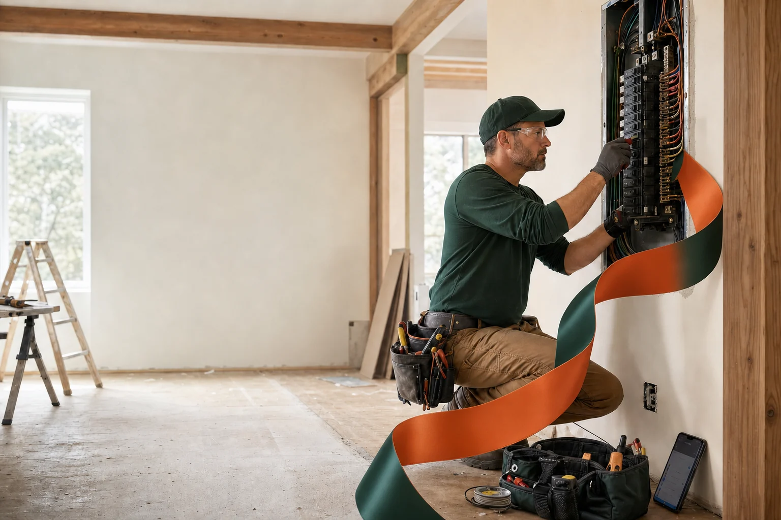 An independent electrician using a connected business workspace